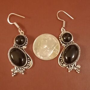 New black onyx sterling silver dangle earrings